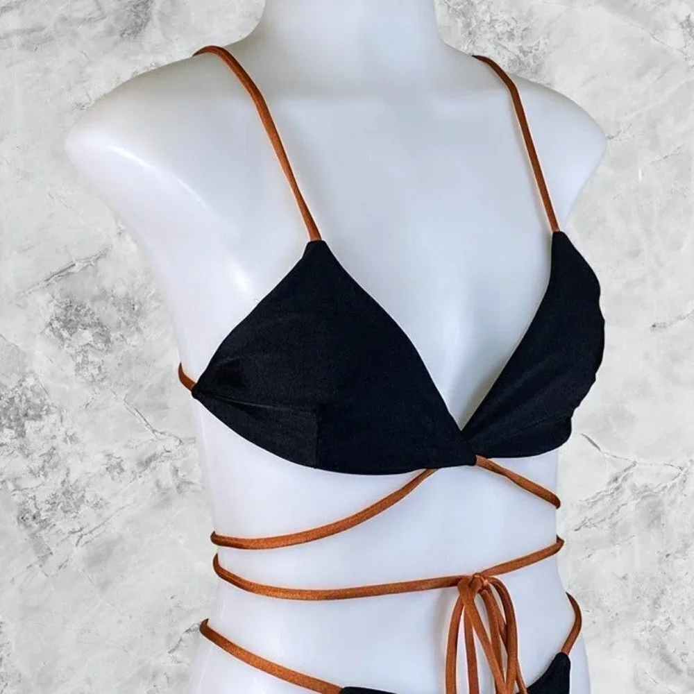 Camila Coelho Angelo Top and Bottom - Black & Camel